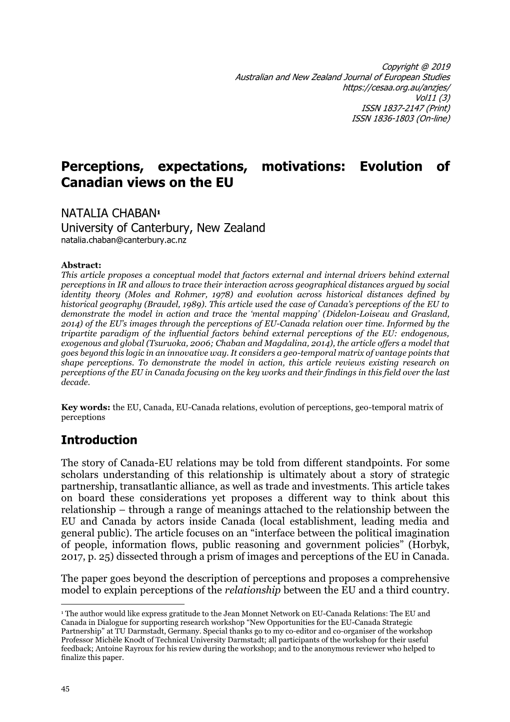 Perceptions, Expectations, Motivations: Evolution of Canadian Views on the EU