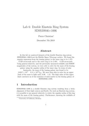 Lab 6: Double Einstein Ring System SDSSJ0946+1006