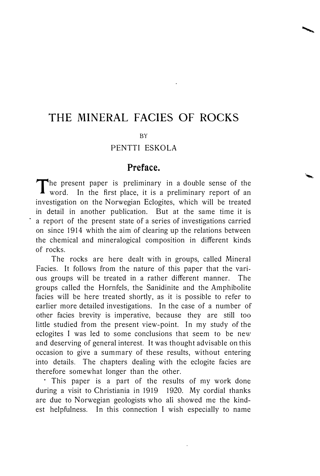 THE MINERAL FACIES of ROCKS Preface