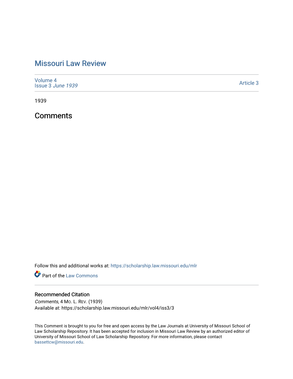 Missouri Law Review Comments