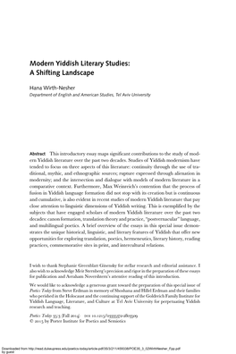 Modern Yiddish Literary Studies: a Shifting Landscape