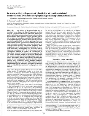 Evidence for Physiological Long-Term Potentiation (Basal Ganglia͞long-Term Depression͞motor Learning͞striatum͞synaptic Plasticity)