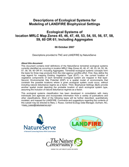 Descriptions of Ecological Systems for Modeling of LANDFIRE Biophysical Settings