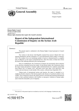 Report of the Independent International Commission of Inquiry on the Syrian Arab Republic*