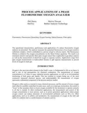 Process Applications of Phase Fluorometric Oxygen Analyzers