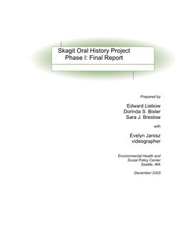 Skagit Oral History Project Phase I: Final Report