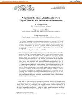 Chicahuaxtla Triqui Digital Wordlist and Preliminary Observations