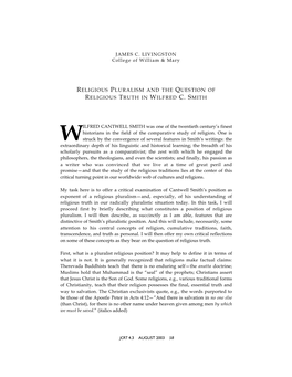 Religious Pluralism and the Question of Religious Truth in Wilfred C. Smith