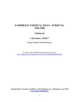 Pamphlets Vertical Files B Subjects, 1836-1988