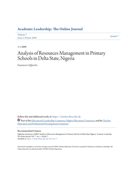 Analysis of Resources Management in Primary Schools in Delta State, Nigeria Enamiroro Oghuvbu