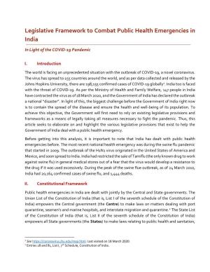 Legislative Framework to Combat Public Health Emergencies in India