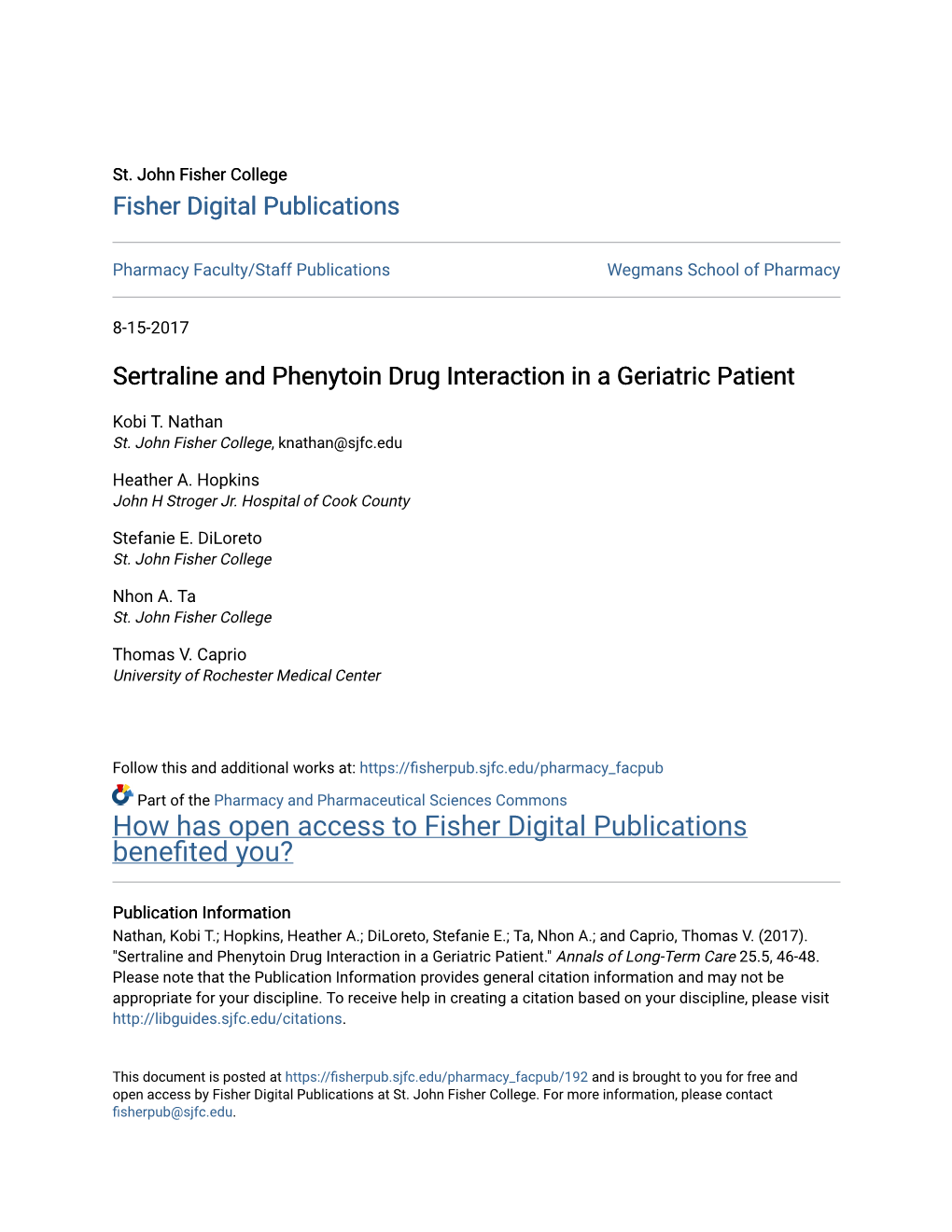 Sertraline and Phenytoin Drug Interaction in a Geriatric Patient