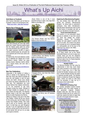 Issue 23, Winter 2012 Is a Publication of the Aichi Prefectural Government San Francisco Office