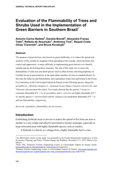 Evaluation of the Flammability of Trees and Shrubs Used in the Implementation of 1 Green Barriers in Southern Brazil