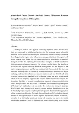 O-Methylated Flavone Wogonin Specifically Reduces Melanosome Transport Through Downregulation of Melanophilin