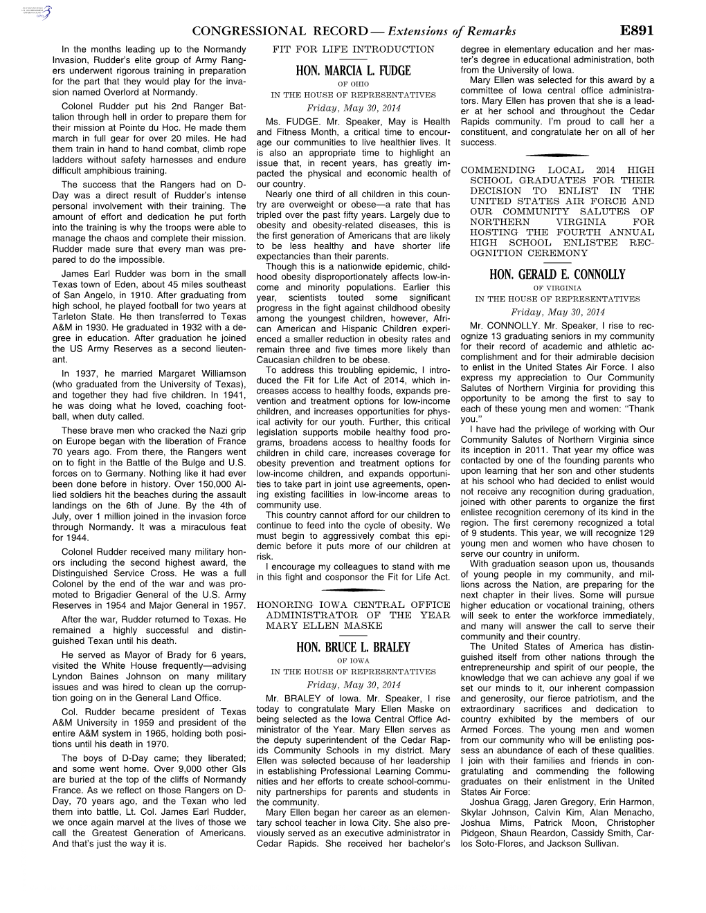 Extensions of Remarks E891 HON. MARCIA L. FUDGE HON. BRUCE L