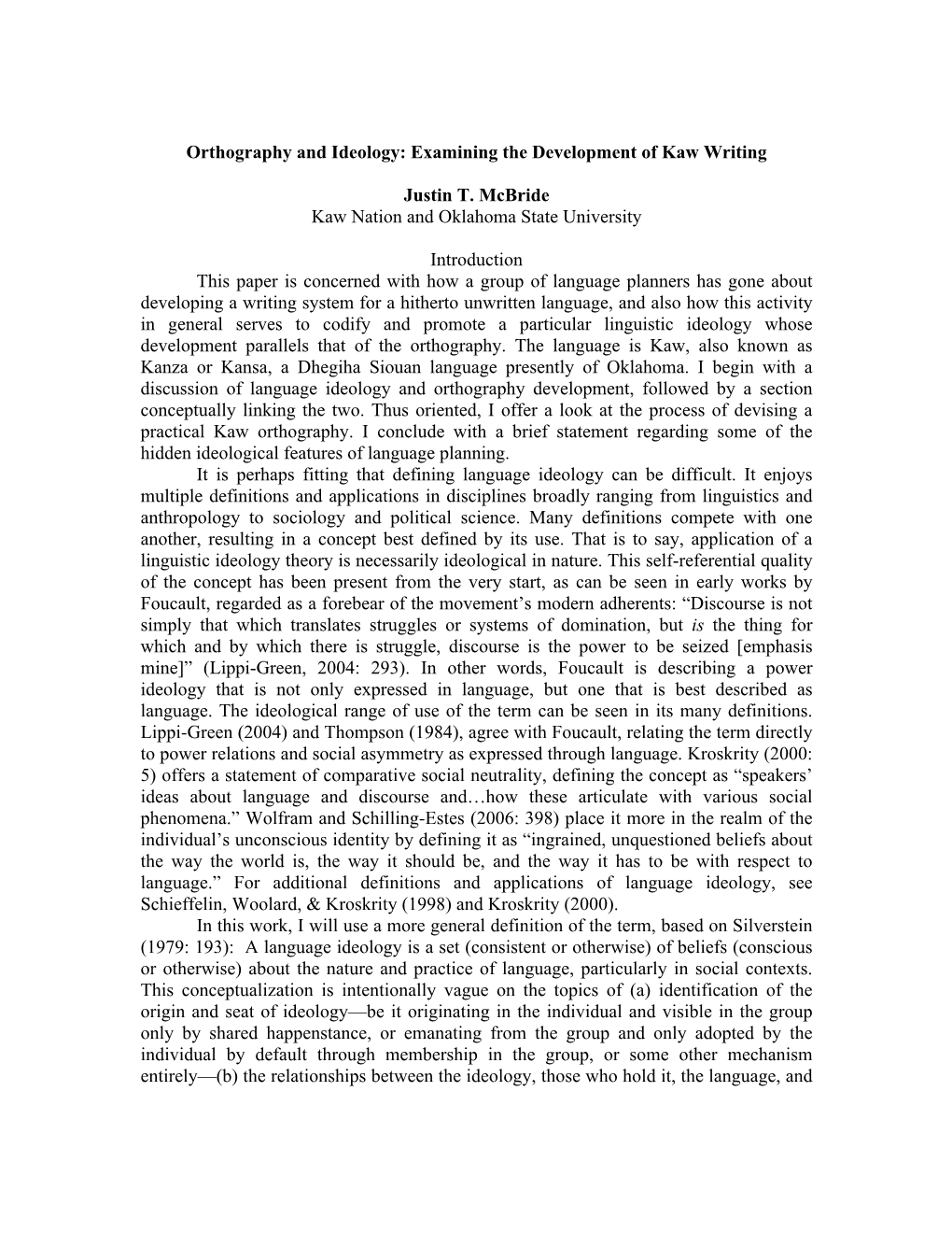 Orthography and Ideology: Examining the Development of Kaw Writing