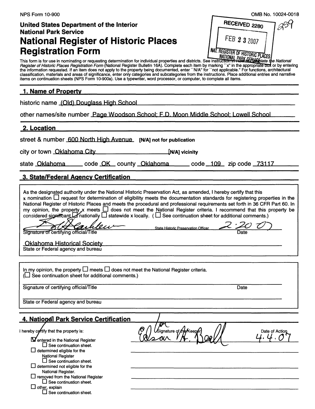 National Register of Historic Places Registration Form This Form Is for Use in Nominating Or Requesting Determination for Individual Properties and Districts