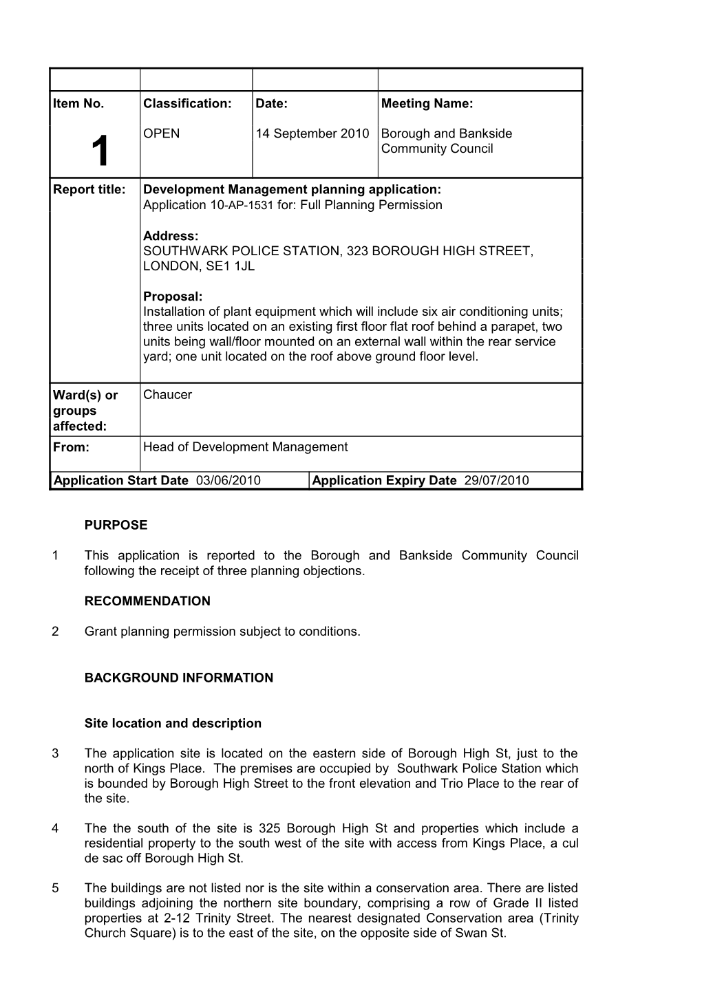 Borough and Bankside Community Council Report Title: Develop