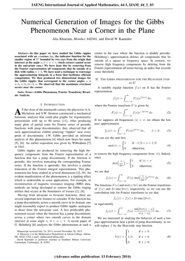 Numerical Generation of Images for the Gibbs Phenomenon Near a Corner in the Plane Alia Khurram, Member, IAENG, and David W Kammler