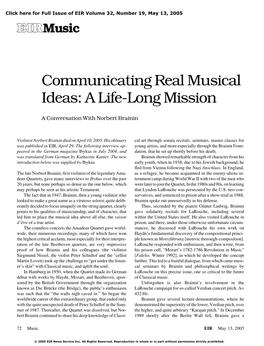Communicating Real Musical Ideas: a Life-Long Mission