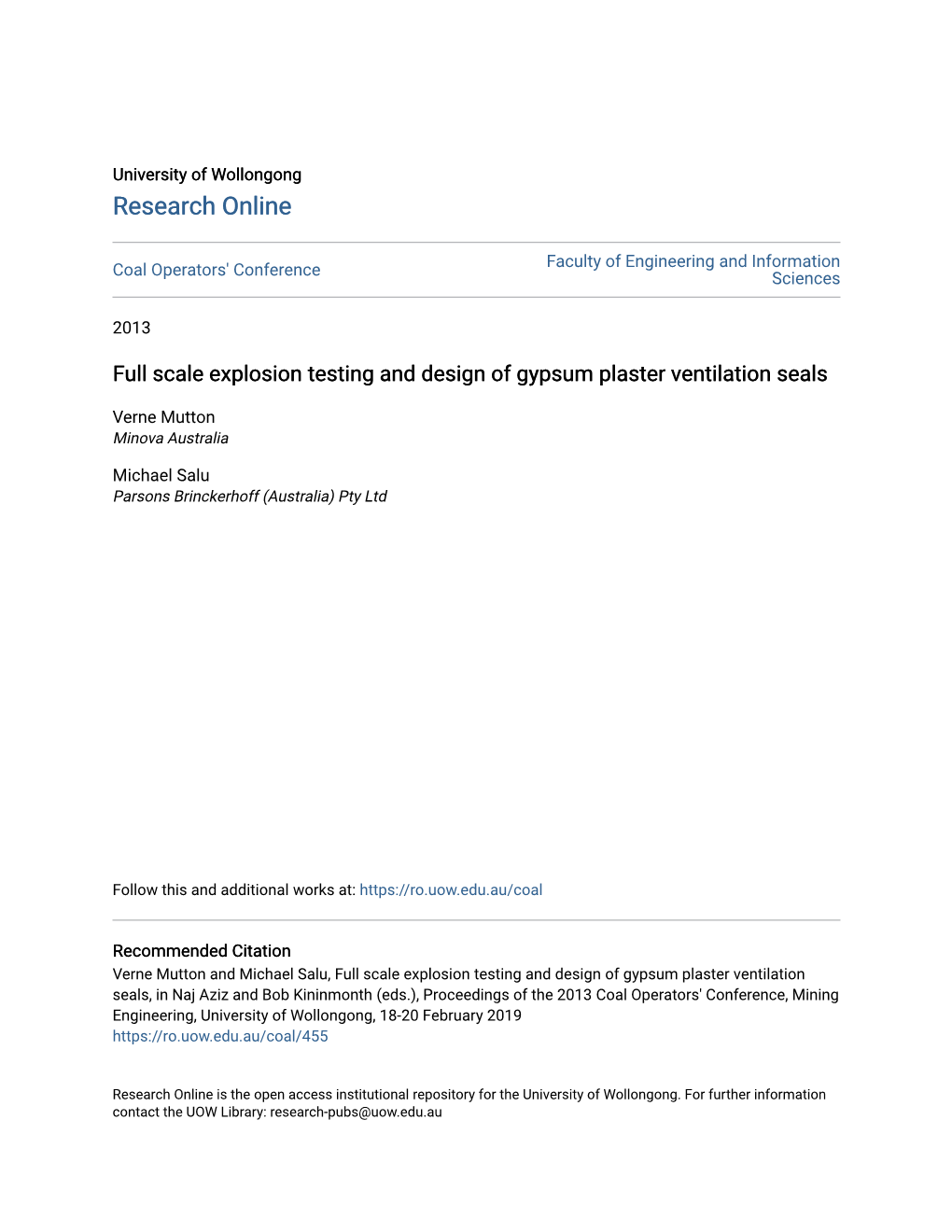 Full Scale Explosion Testing and Design of Gypsum Plaster Ventilation Seals