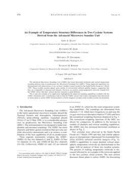 An Example of Temperature Structure Differences in Two Cyclone Systems Derived from the Advanced Microwave Sounder Unit