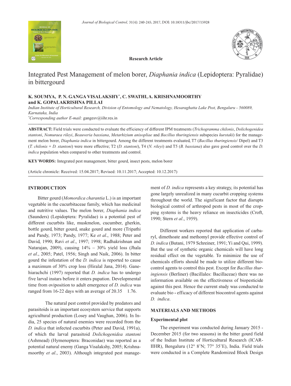 Integrated Pest Management of Melon Borer, Diaphania Indica (Lepidoptera: Pyralidae) in Bittergourd