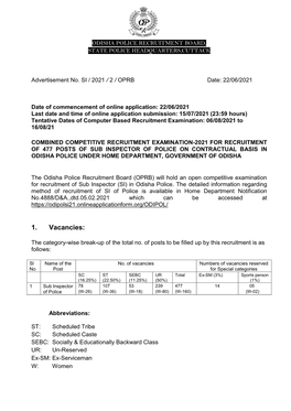 Odisha Police Recruitment Board, State Police Headquarters,Cuttack