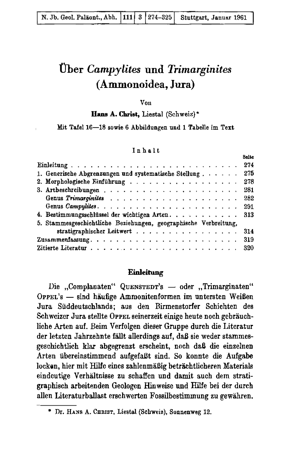 Über Campylites Und Trimarginites (Ammonoidea, Jura)