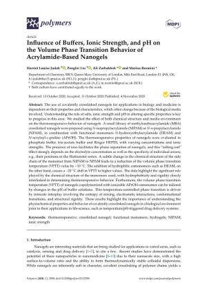 Influence of Buffers, Ionic Strength, and Ph on the Volume Phase