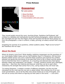 Press Release for Gossamer Published by Houghton Mifflin