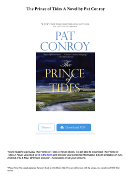 The Prince of Tides a Novel by Pat Conroy