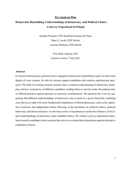 Pre-Analysis Plan Democratic Backsliding, Understandings of Democracy, and Political Choice: a Survey Experiment in Poland
