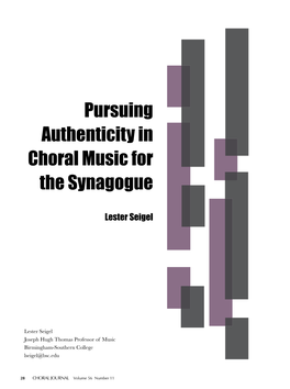 Pursuing Authenticity in Choral Music for the Synagogue