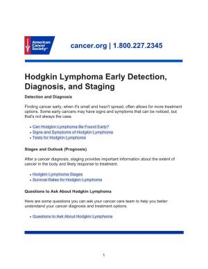Hodgkin Lymphoma Early Detection, Diagnosis, and Staging Detection and Diagnosis