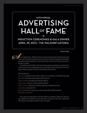 64Th Annual Advertising Hall of Fame Induction Ceremony, His Remarks Will Be Directed to Two Young People in the Audience: His Grandchil- Dren, Ages 5 and 10