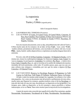 La Toponimia De Turón Y Urbiés (Segunda Parte)