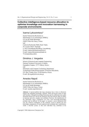 Collective Intelligence-Based Resource Allocation to Optimise Knowledge and Innovation Harnessing in Corporate Environments Ioan