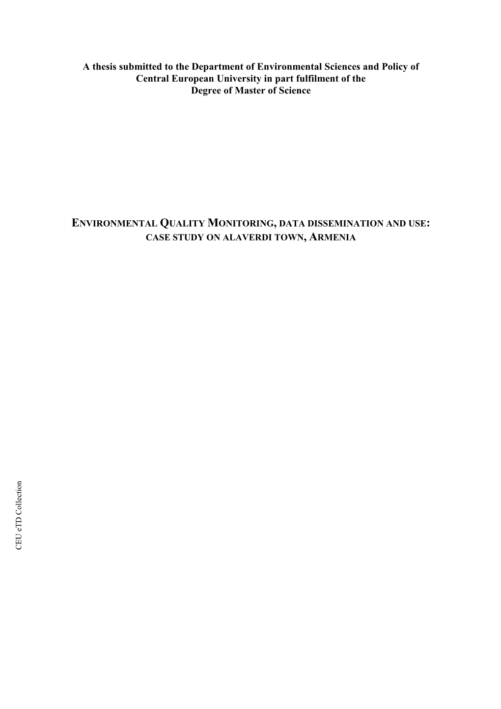 A Thesis Submitted to the Central European University, Department Of