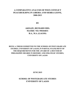 A Comparative Analysis of Post-Conflict Peacebuilding in Liberia and Sierra Leone, 2000-2013