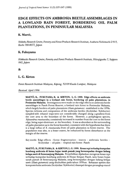 Edge Effects on Ambrosia Beetle Assemblages in a Lowland Rain Forest, Borderin Pall Goi M Plantations, in Peninsular Malaysia