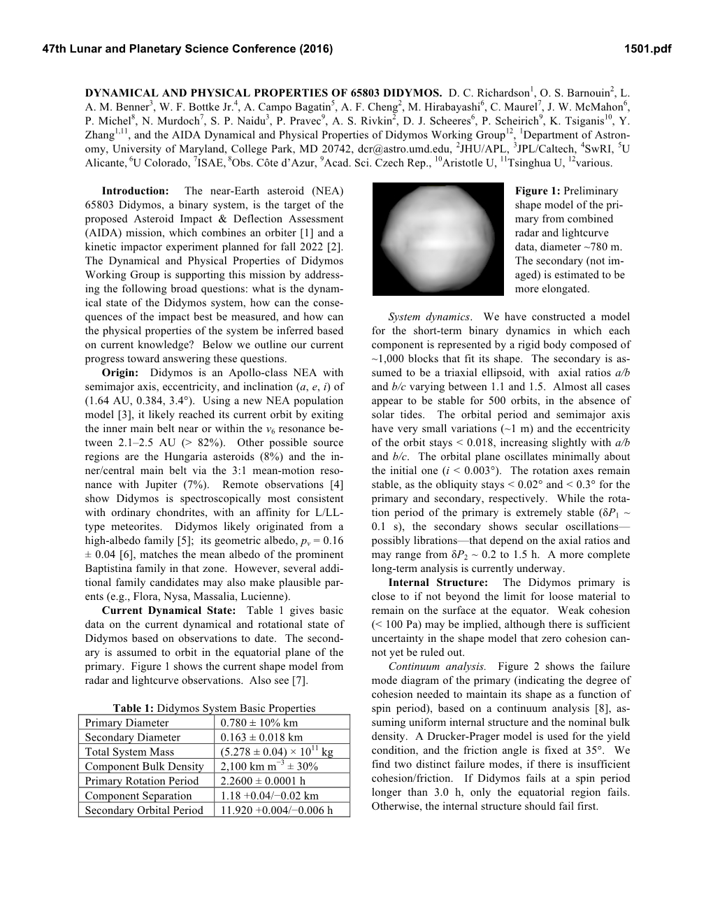 Dynamical and Physical Properties of 65803 Didymos