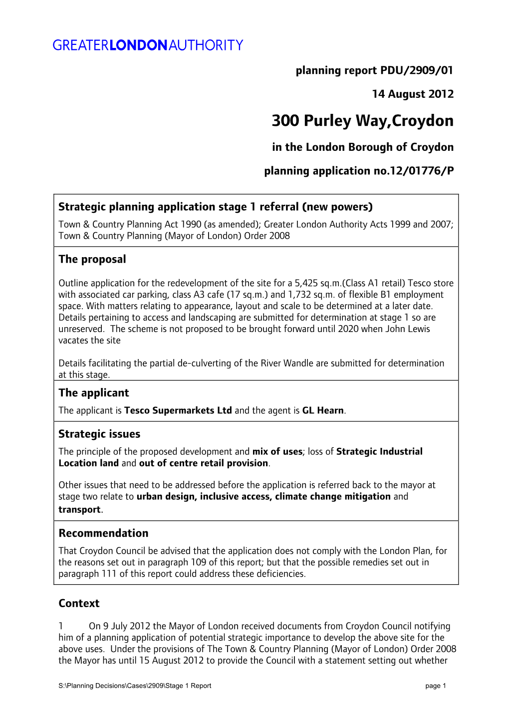 300 Purley Way,Croydon in the London Borough of Croydon Planning Application No.12/01776/P