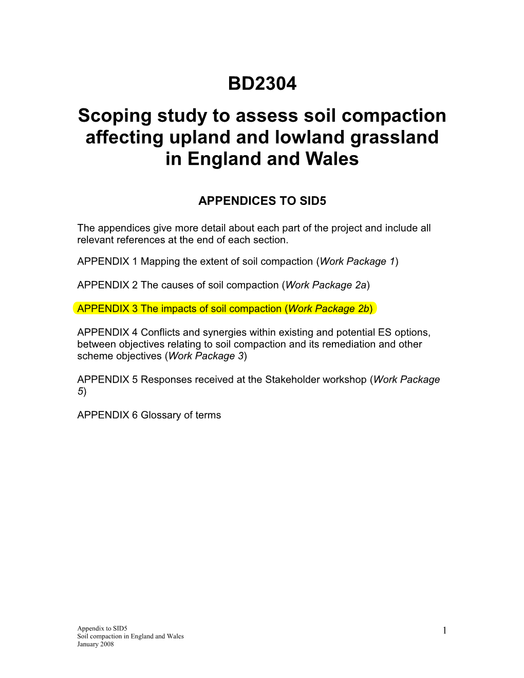 BD2304 Scoping Study to Assess Soil Compaction Affecting Upland and Lowland Grassland in England and Wales
