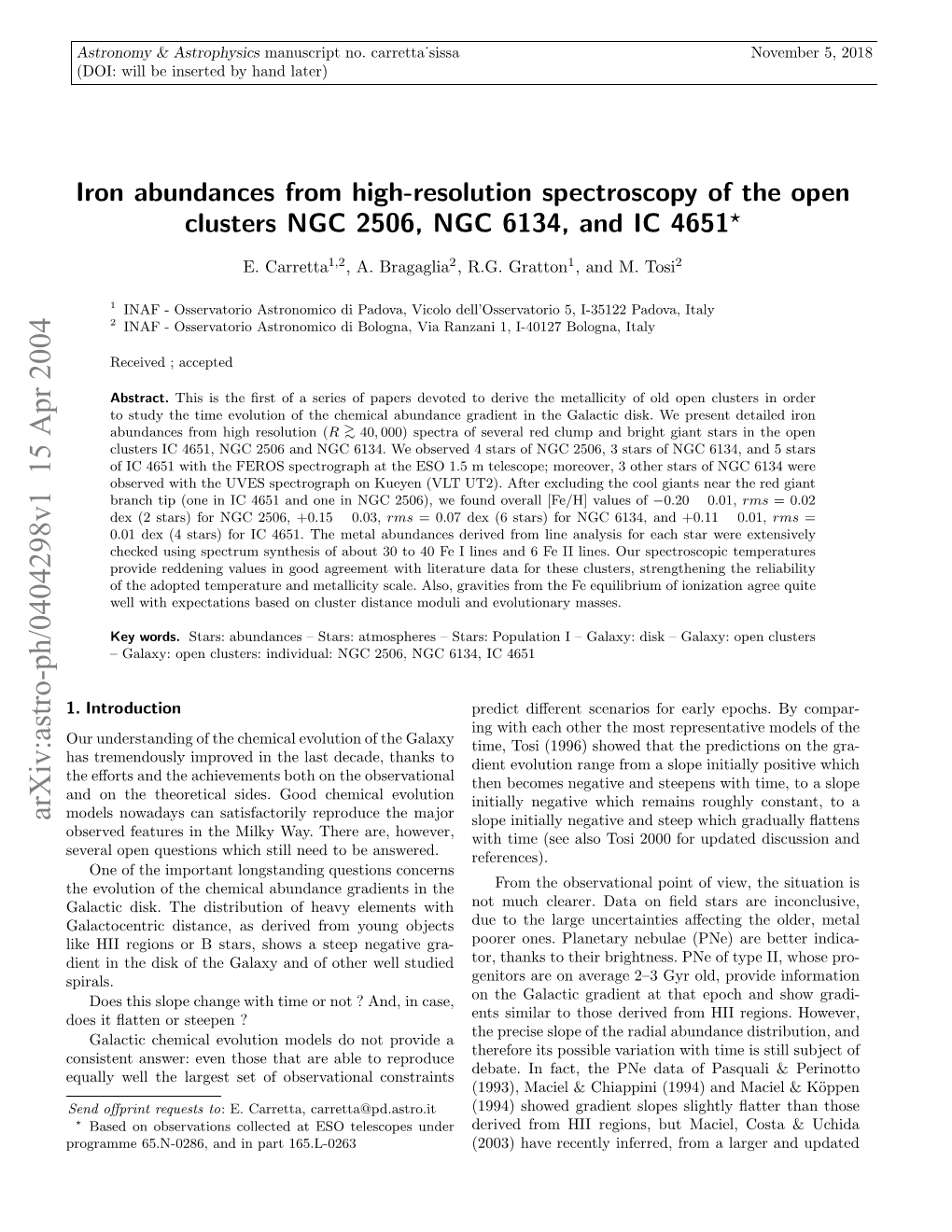 Iron Abundances from High-Resolution Spectroscopy of the Open Clusters