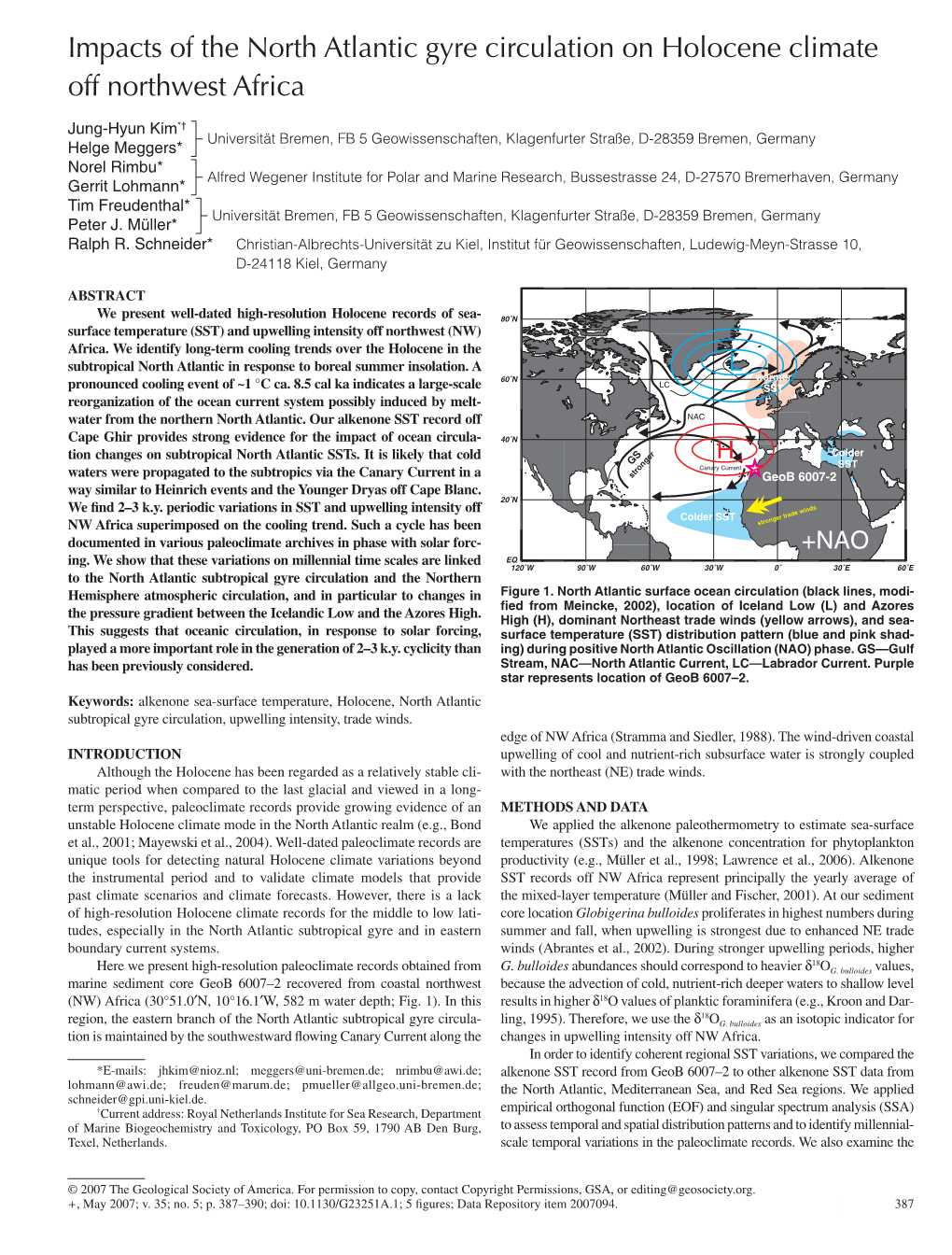 Impacts of the North Atlantic Gyre Circulation on Holocene Climate Off Northwest Africa