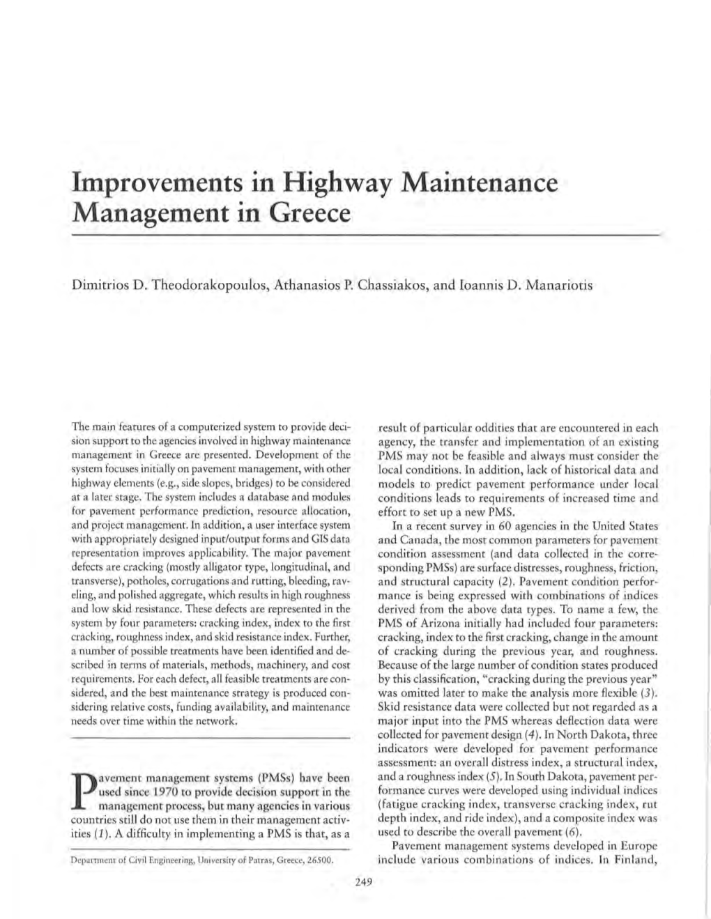 Improvements in Highway Maintenance Management in Greece