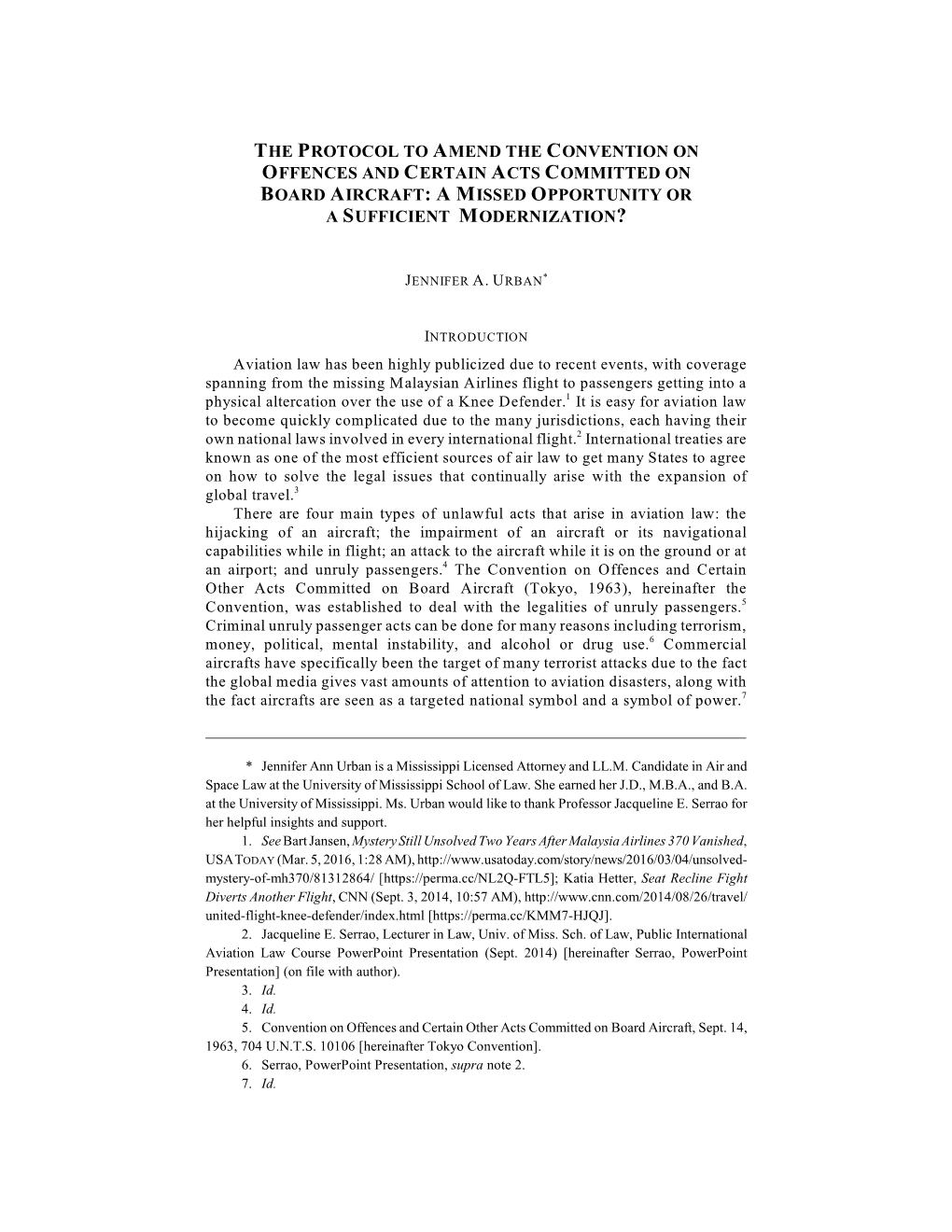 The Protocol to Amend the Convention on Offences and Certain Acts Committed on Board Aircraft: a Missed Opportunity Or a Sufficient Modernization?