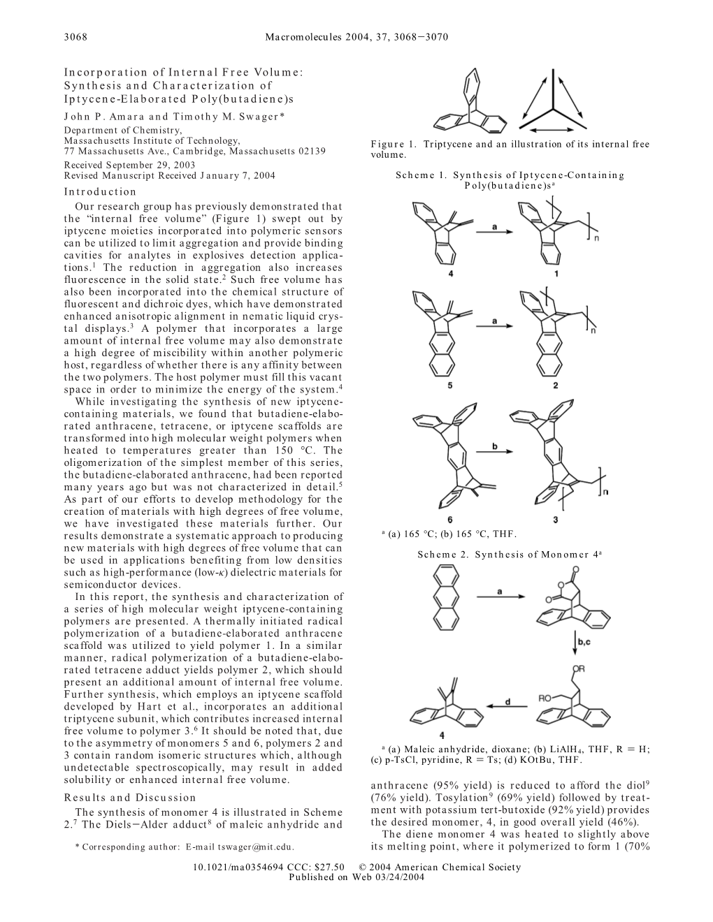 Incorporation of Internal Free Volume: Synthesis and Characterization of Iptycene-Elaborated Poly(Butadiene)S John P